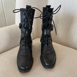 Vintage Joan & David Black Lace-Up Boots Size 6.5?
